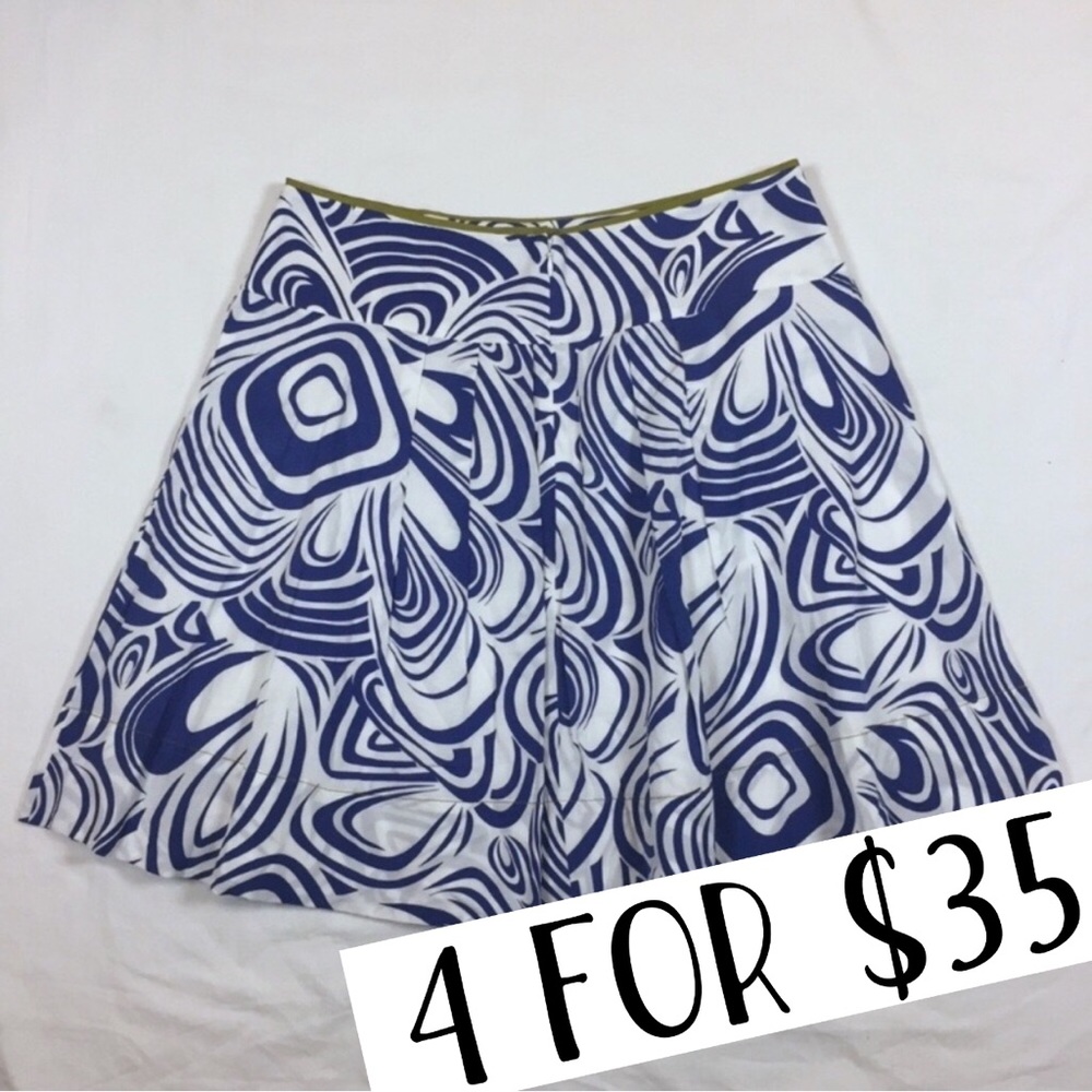 CAbi Lombard A-line swirl blue white skirt size 8